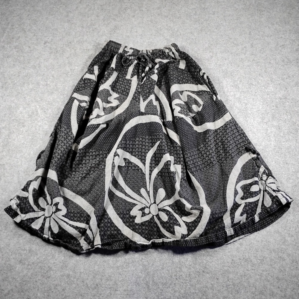 Siamurai Black‎ Cotton Floral Medallion Boho Midi Skirt One Size Fits Most Thai